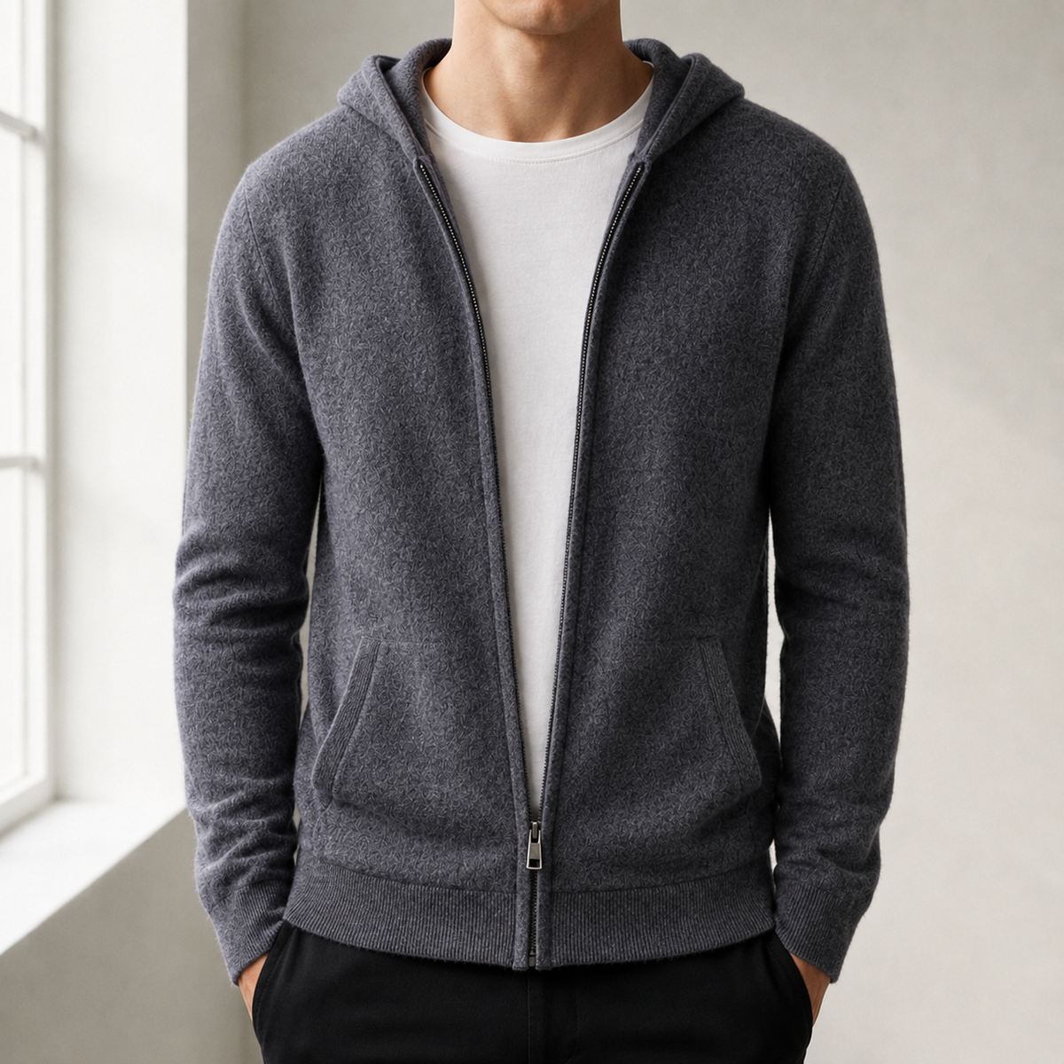 Men's Hoodie | Zip Closure Hood Knit Reversible