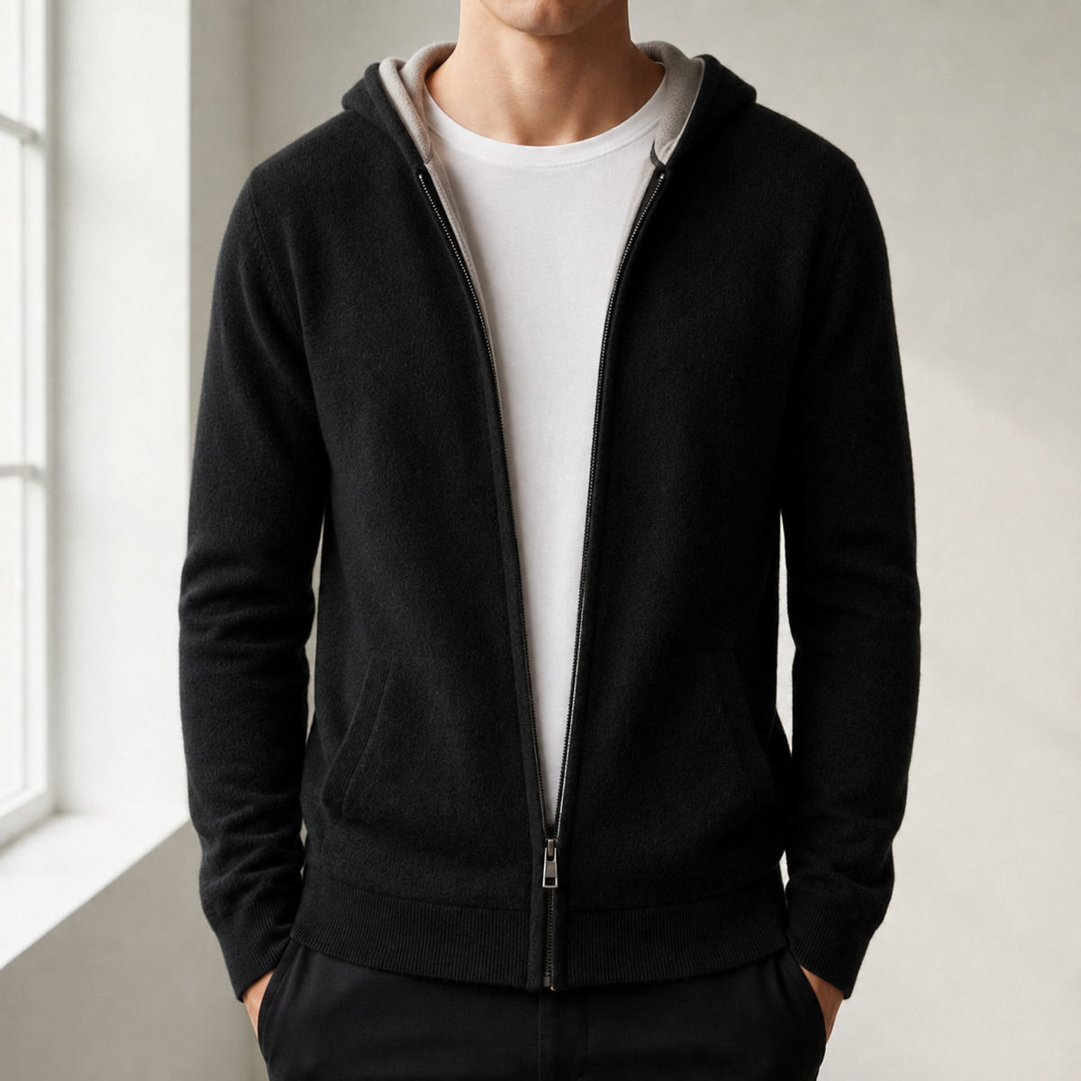 Men's Hoodie | Zip Closure Hood Knit Reversible