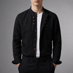Men's Linen Shirt | Mandarin Collar Button Front Relaxed Fit