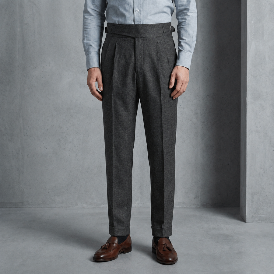 Men's High Waisted Pants | Pleated Straight Fit Gurkha