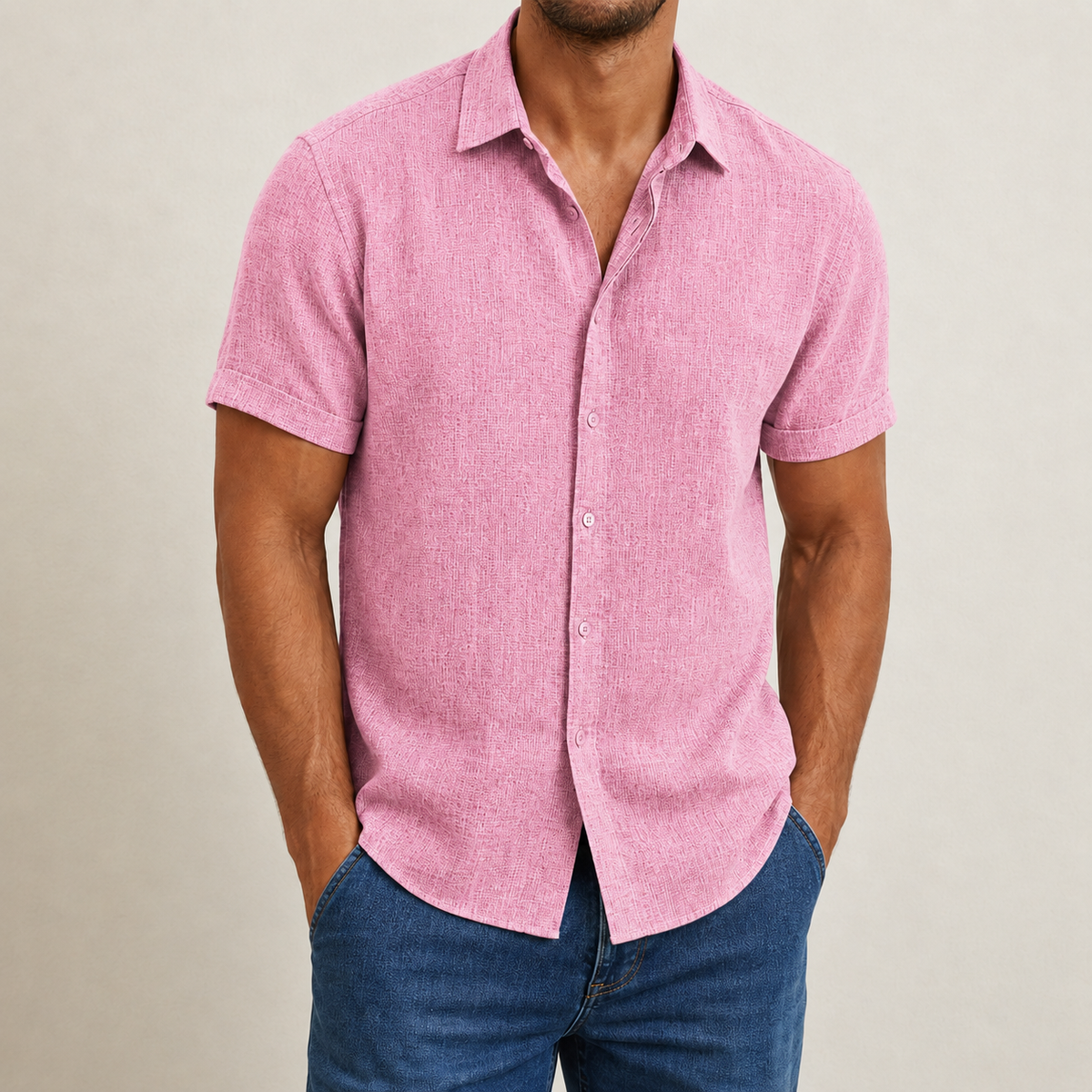 Men's Worker Shirt | Lapel Collar Short Sleeve Linen Blend