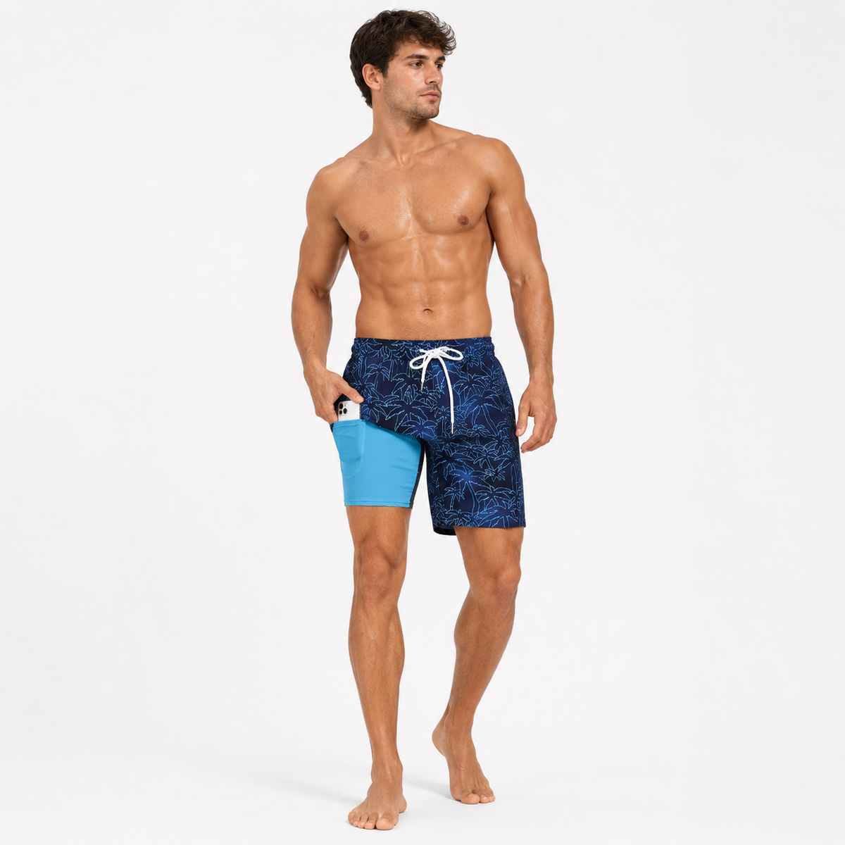 Men's Beach Shorts | Tropical Print Drawstring Pocket