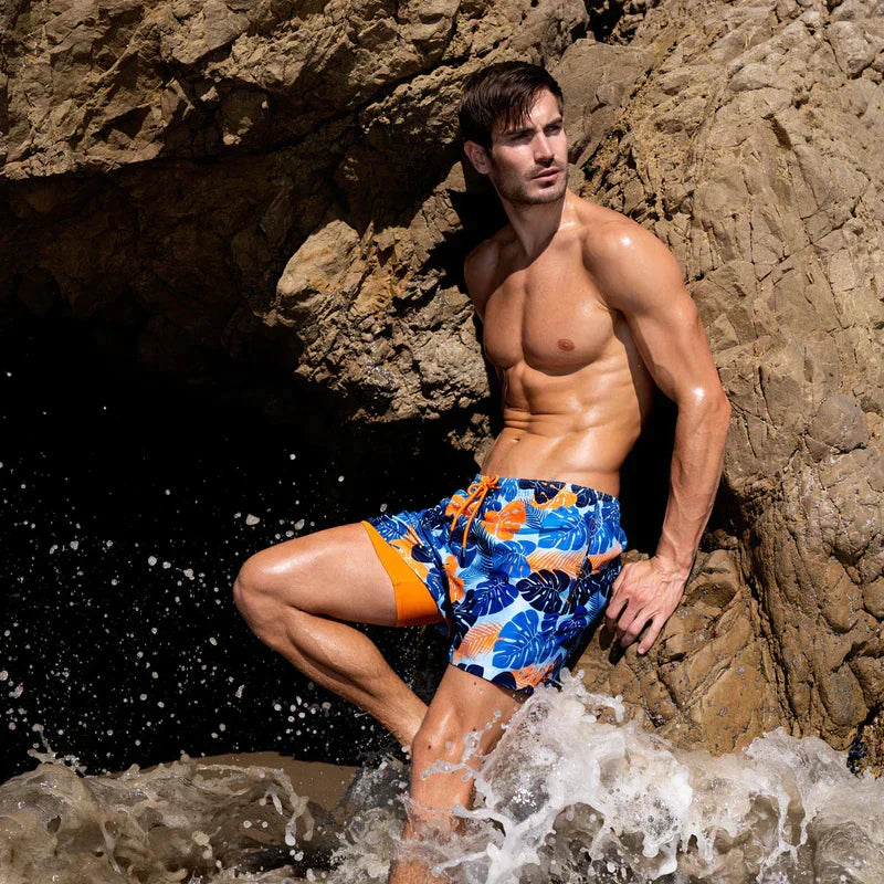Men's Board Shorts | Tropical Print Drawstring Quick Dry