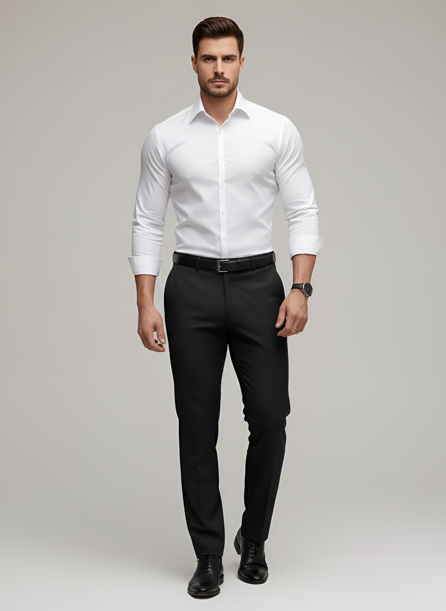 Men's White Shirt | Slim Fit Long Sleeve Button-Up Collar