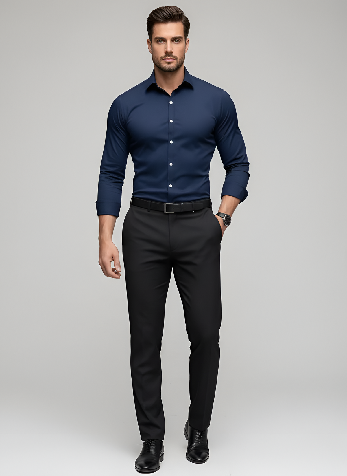 Men's White Shirt | Slim Fit Long Sleeve Button-Up Collar