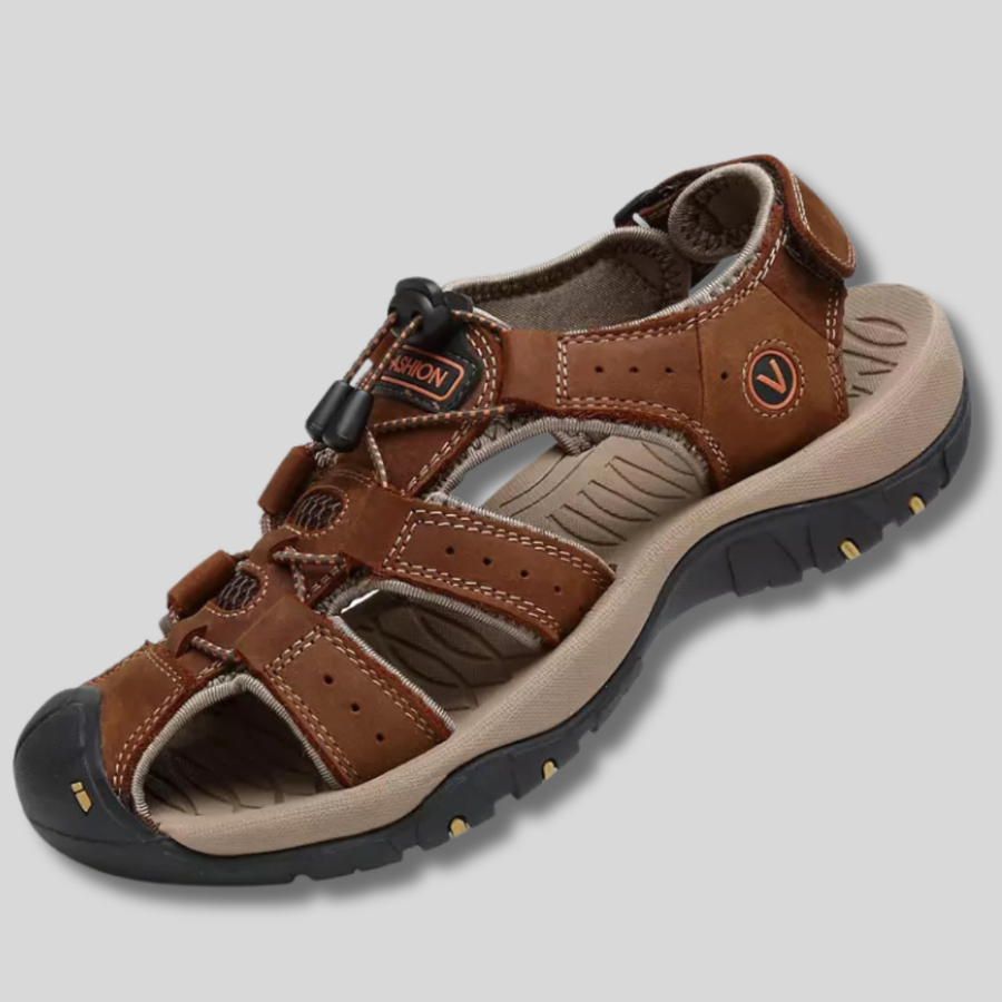 Men's Slide | Open Toe Buckle Velcro Leather