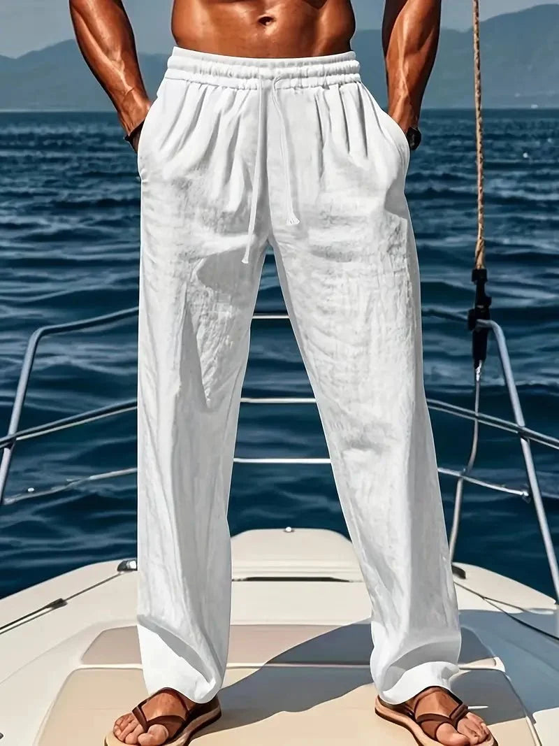Men's Linen Slacks | Loose Fit Drawstring Full Length