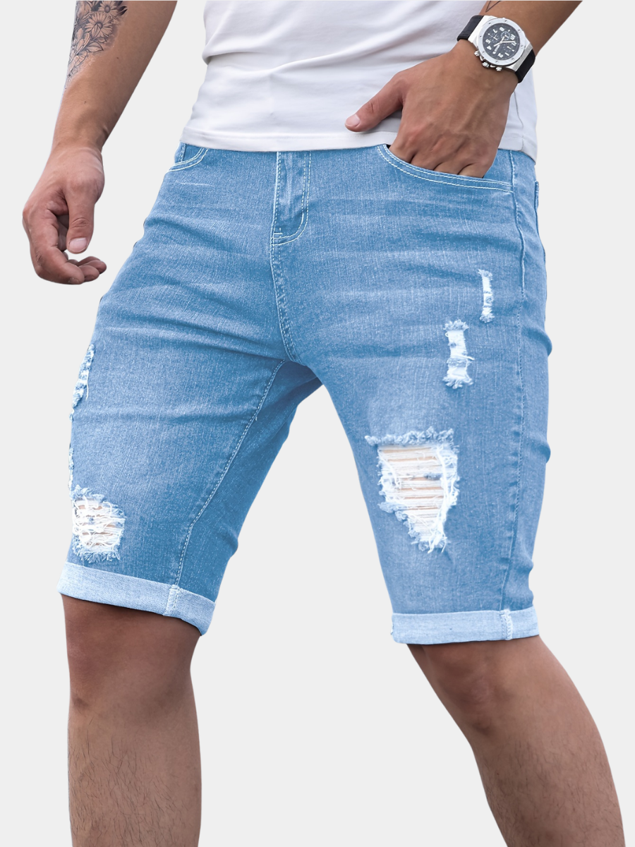 Men's Denim Shorts | Skinny Fit Distressed Rolled Hem