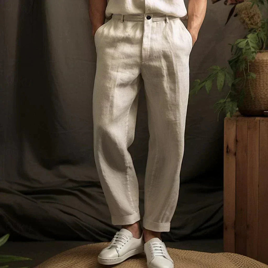 Linen Pants For Men | Tapered Fit | Beige
