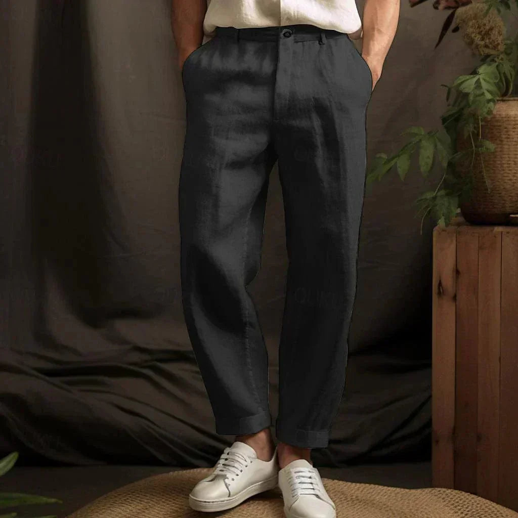 Linen Pants For Men | Tapered Fit | Black