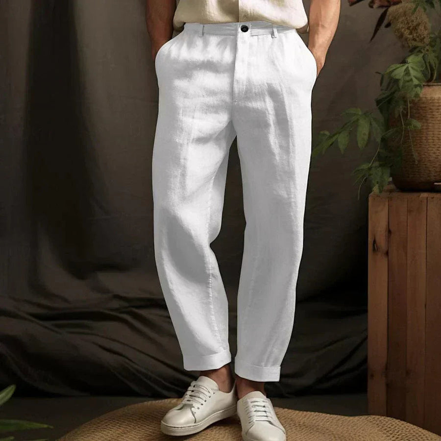 Linen Pants For Men | Tapered Fit | White