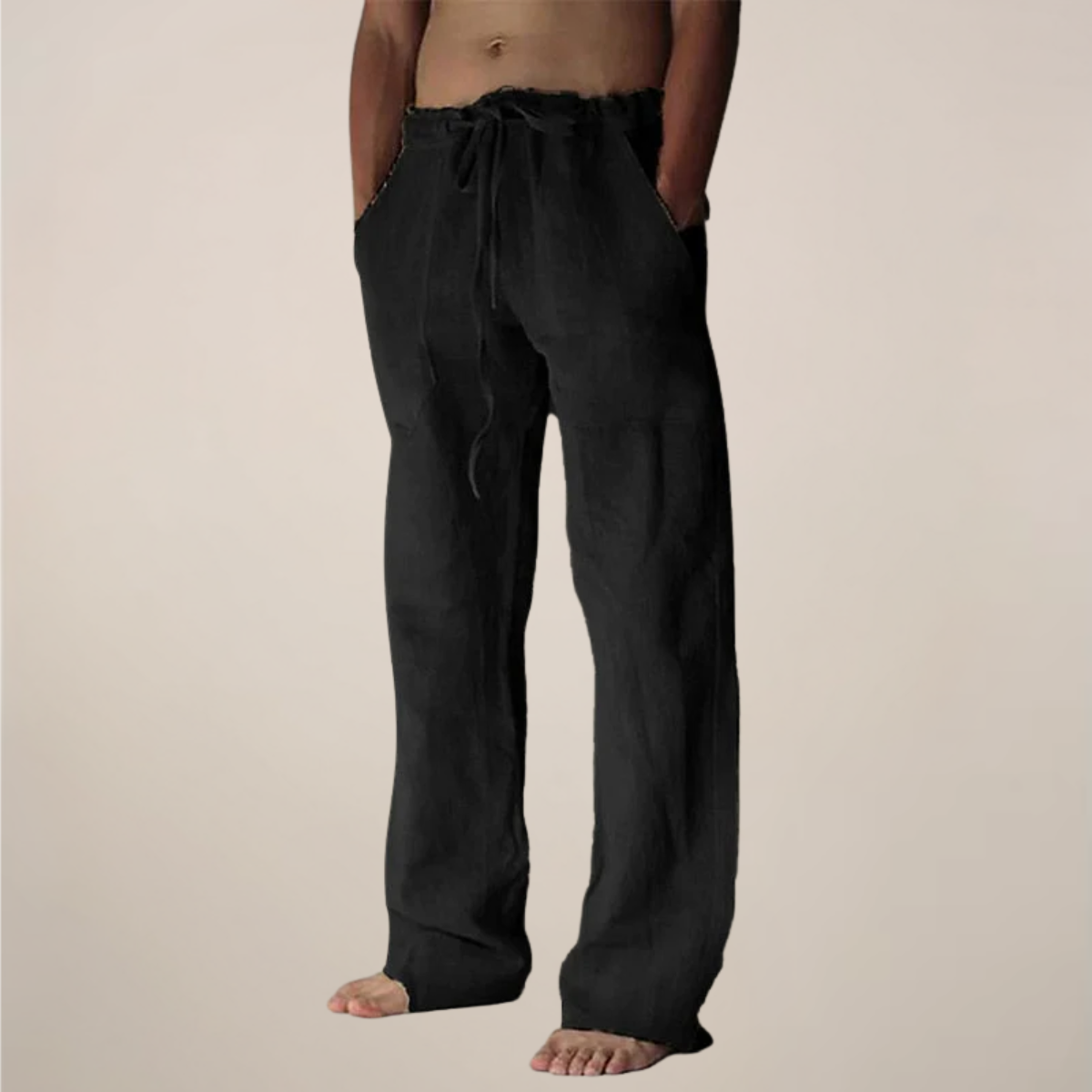 Men's Linen Pants | Drawstring Waist Relaxed Fit Full Length