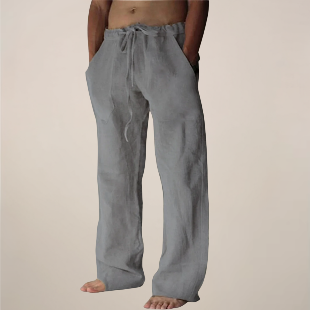 Men's Linen Pants | Drawstring Waist Relaxed Fit Full Length