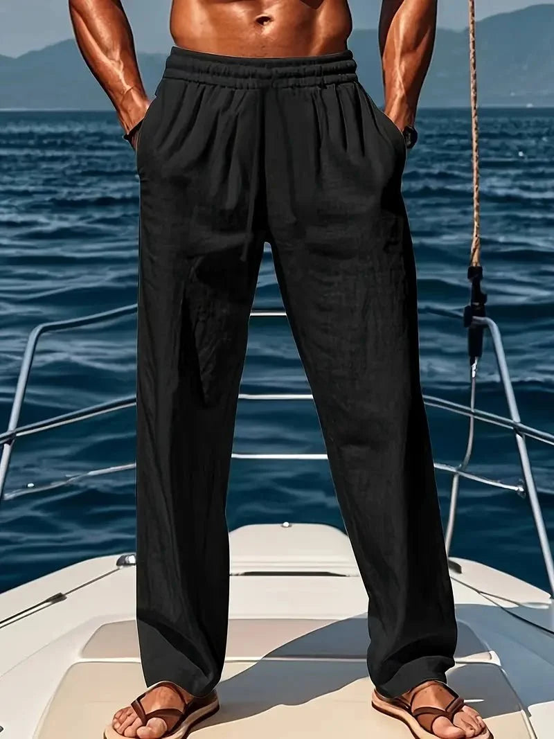 Men's Linen Slacks | Loose Fit Drawstring Full Length
