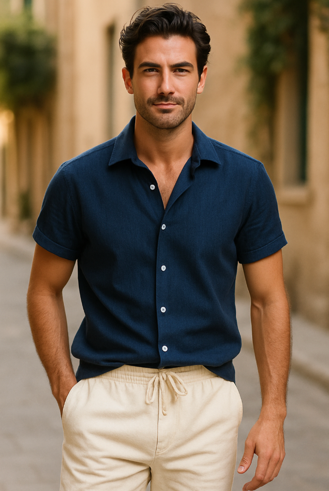 Men's Linen Slacks | Short Sleeve Button Closure Relaxed