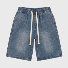 Men's Casual Short Jeans with Drawstring Waist