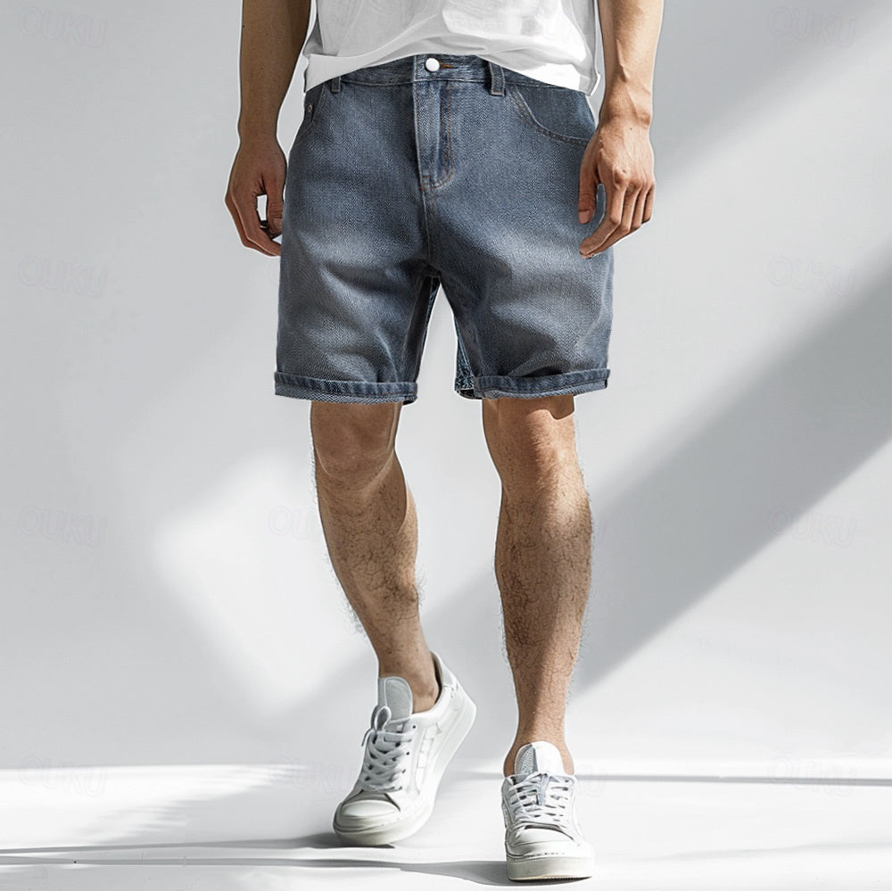 Men's Denim Shorts | Relaxed Fit Rolled Hem Five-Pocket