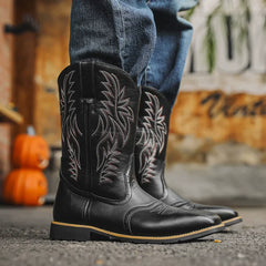 Black Shoes For Men | Pointed Toe Western Embroidered Leather