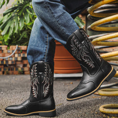 Black Shoes For Men | Pointed Toe Western Embroidered Leather