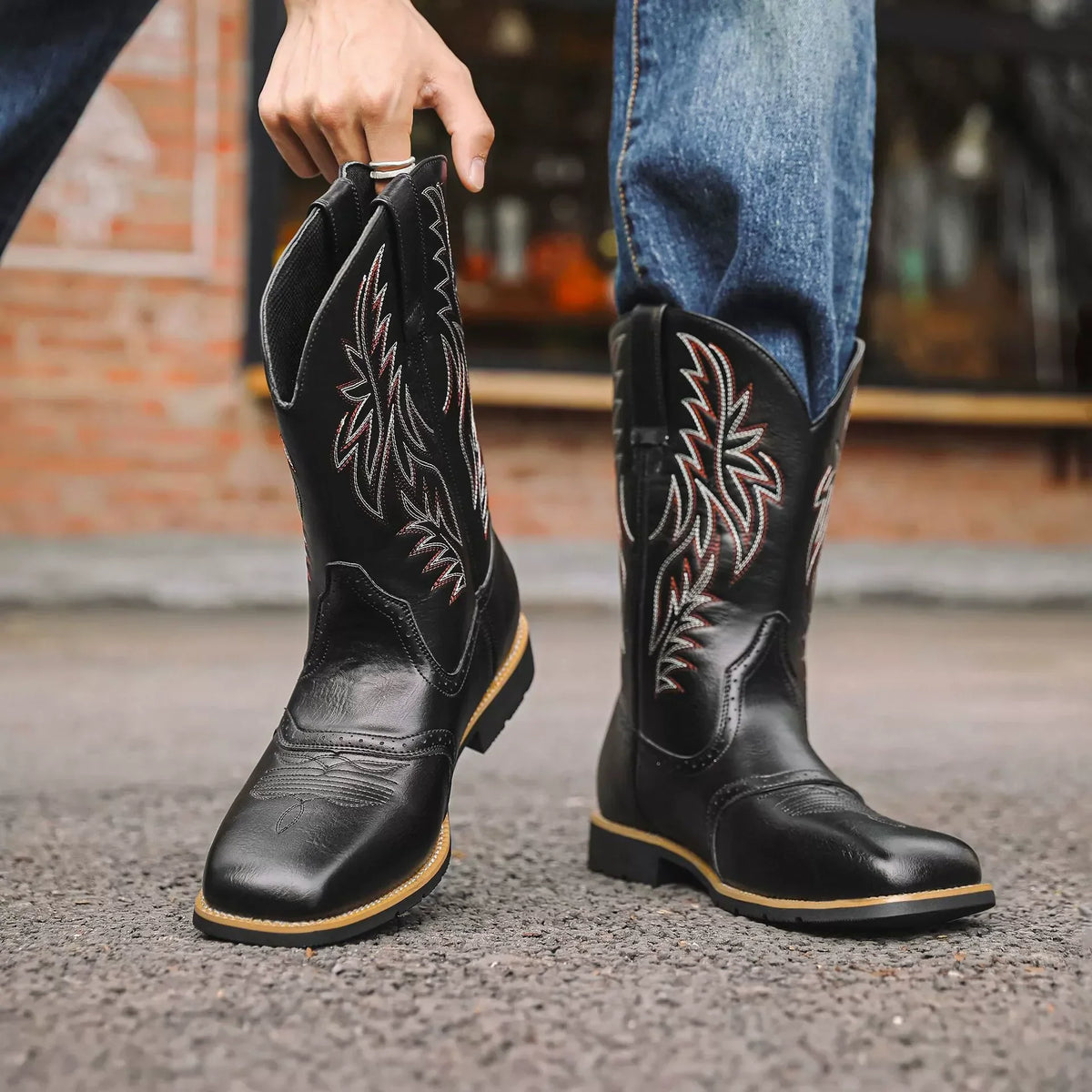 Black Shoes For Men | Pointed Toe Western Embroidered Leather