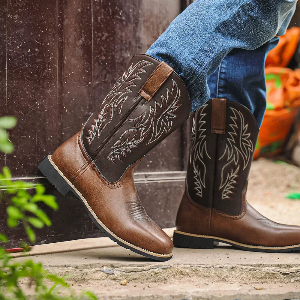 Black Shoes For Men | Pointed Toe Western Embroidered Leather
