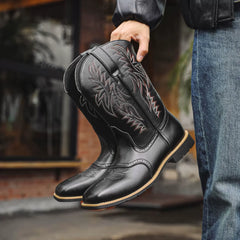 Black Shoes For Men | Pointed Toe Western Embroidered Leather