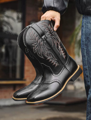 Black Shoes For Men | Pointed Toe Western Embroidered Leather