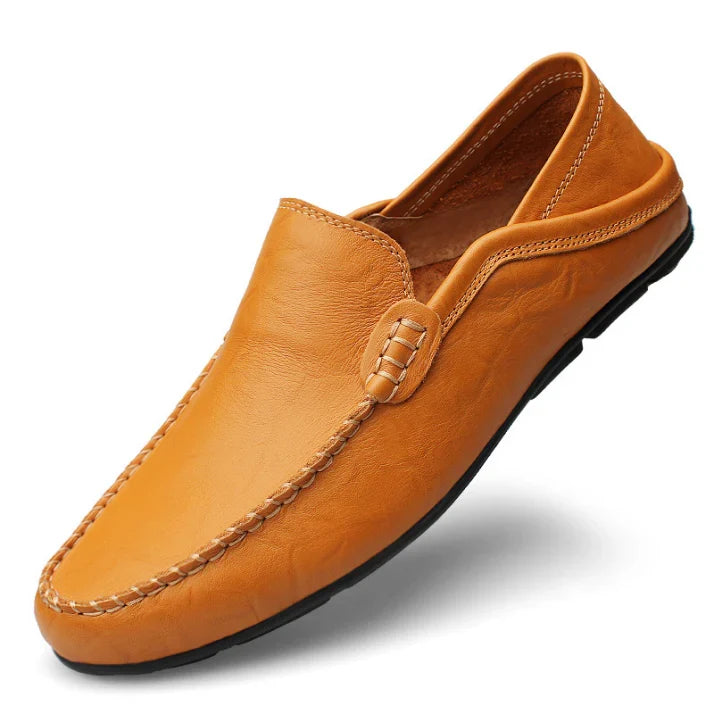 Black Slip On Loafers For Men | Round Toe Leather Moccasin