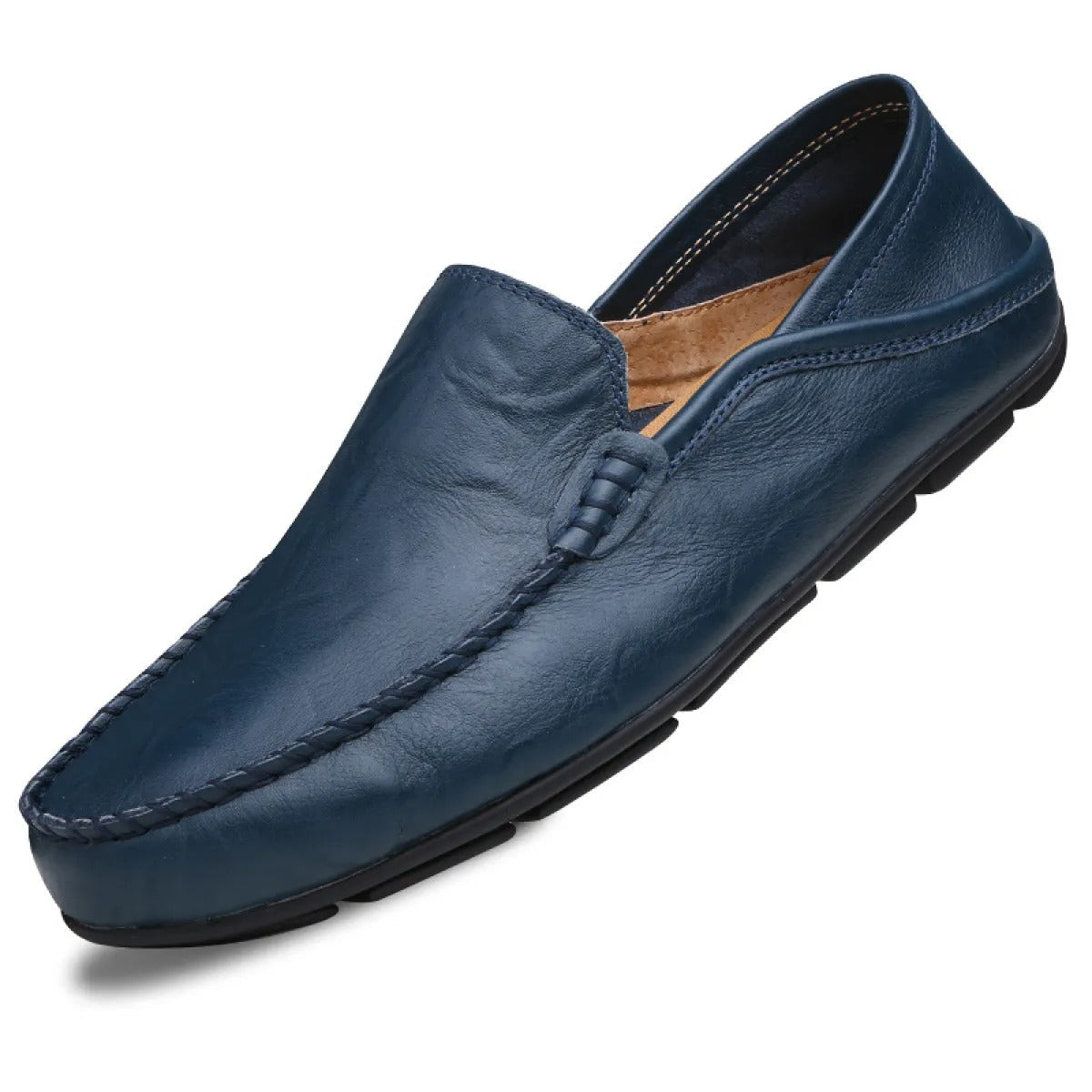 Black Slip On Loafers For Men | Round Toe Leather Moccasin