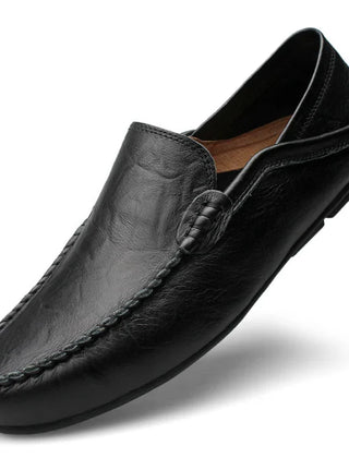 Black Slip On Loafers For Men | Round Toe Leather Moccasin