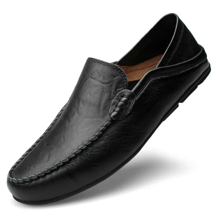 Black Slip On Loafers For Men | Round Toe Leather Moccasin