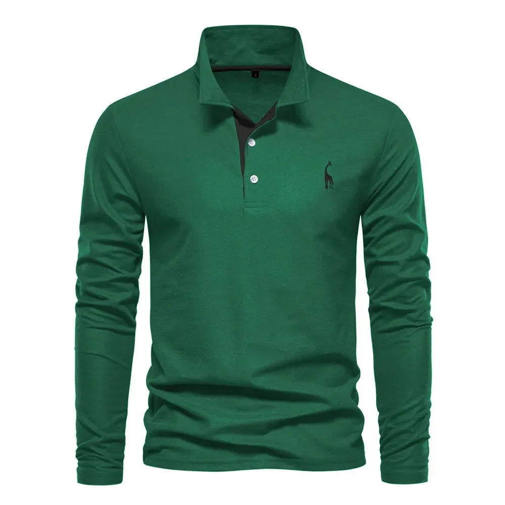 Men's Black Shirt | Polo Long Sleeve Slim Fit