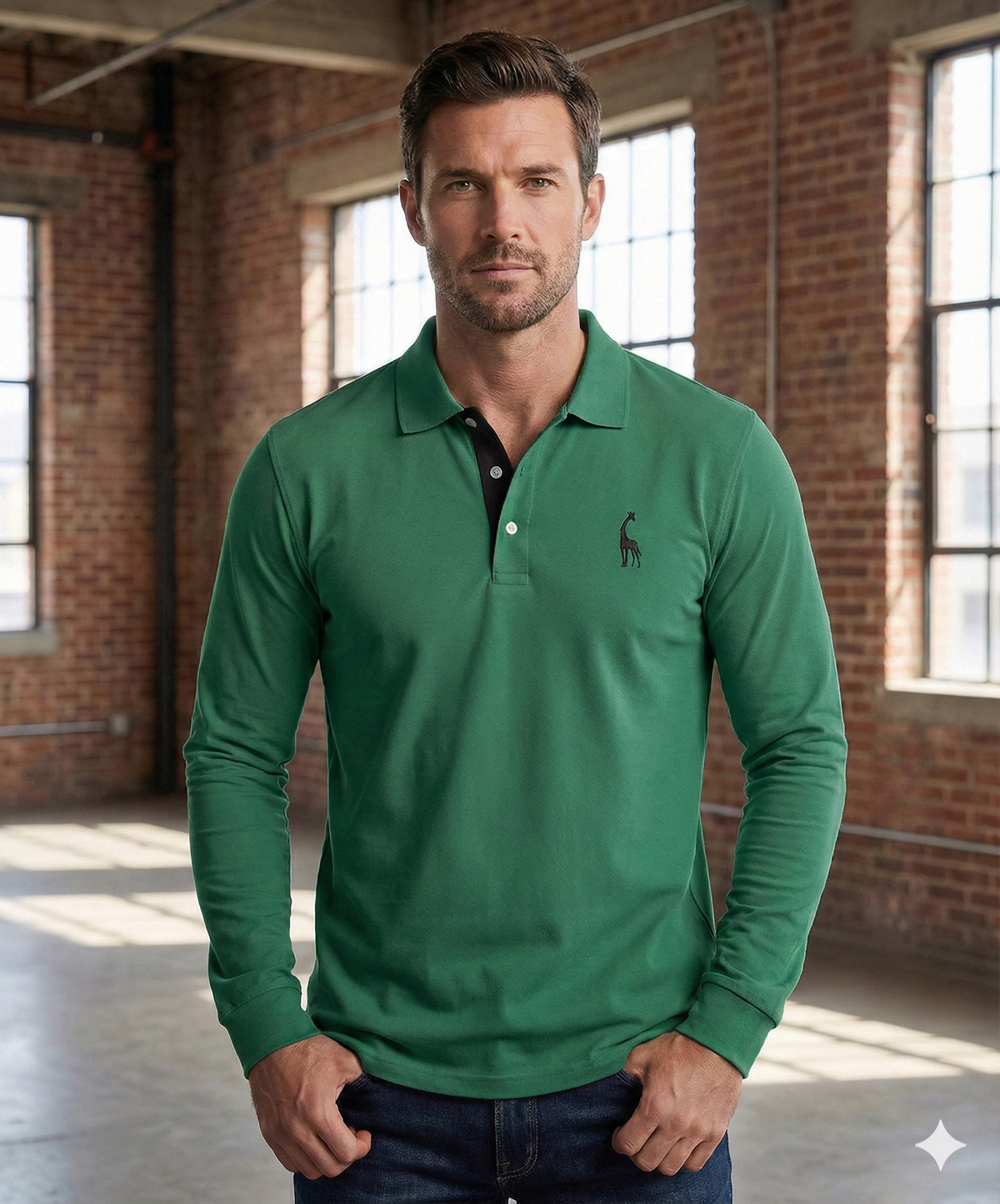 Men's Black Shirt | Polo Long Sleeve Slim Fit