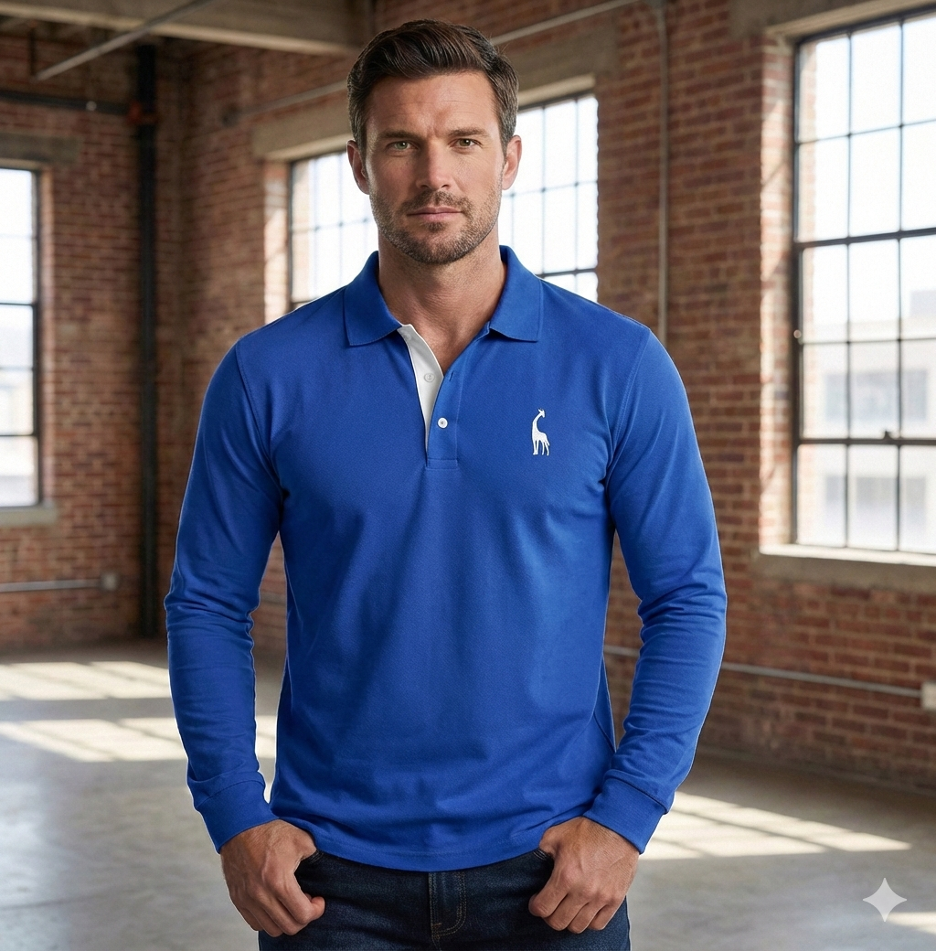 Men's Black Shirt | Polo Long Sleeve Slim Fit