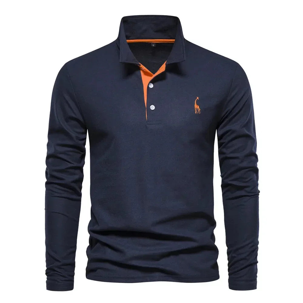Men's Black Shirt | Polo Long Sleeve Slim Fit