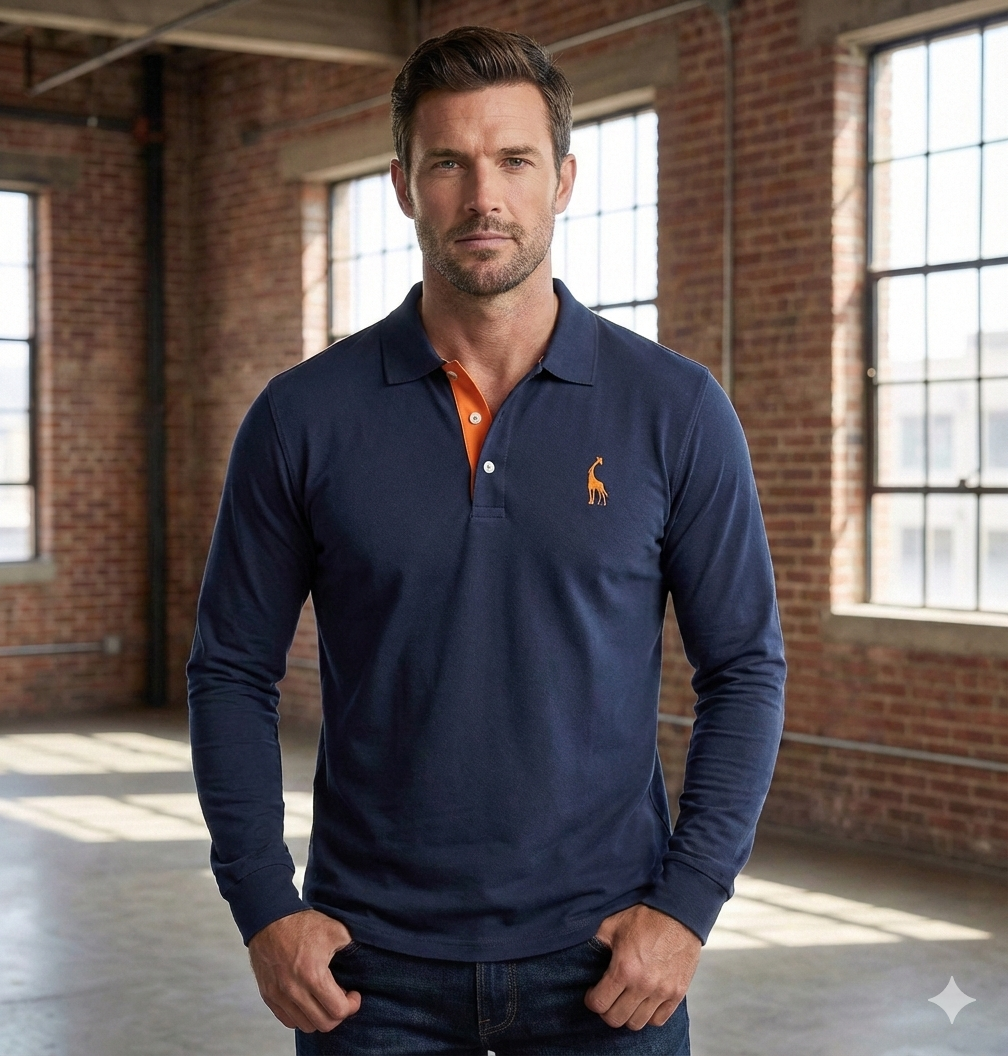 Men's Black Shirt | Polo Long Sleeve Slim Fit