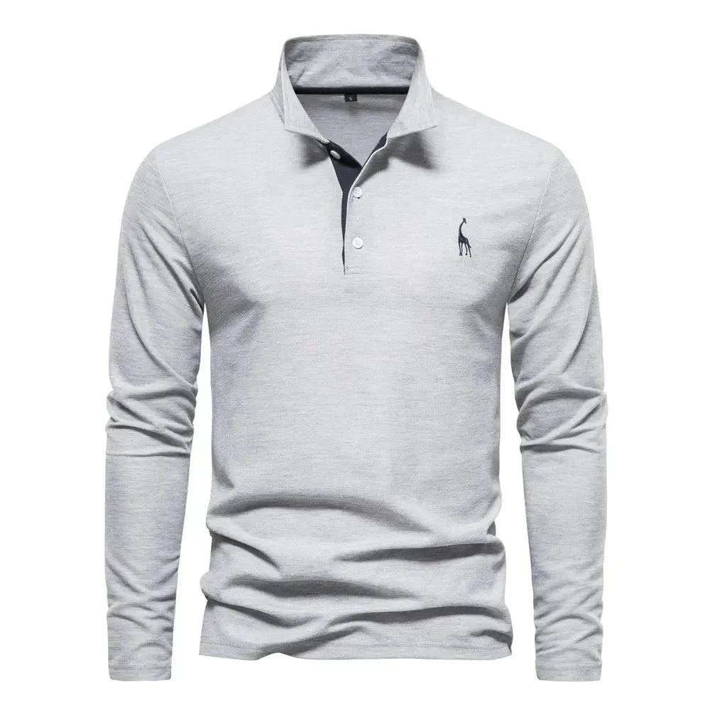 Men's Black Shirt | Polo Long Sleeve Slim Fit