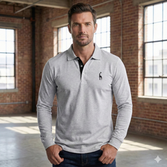 Men's Black Shirt | Polo Long Sleeve Slim Fit