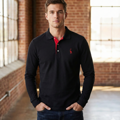 Men's Black Shirt | Polo Long Sleeve Slim Fit