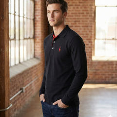 Men's Black Shirt | Polo Long Sleeve Slim Fit