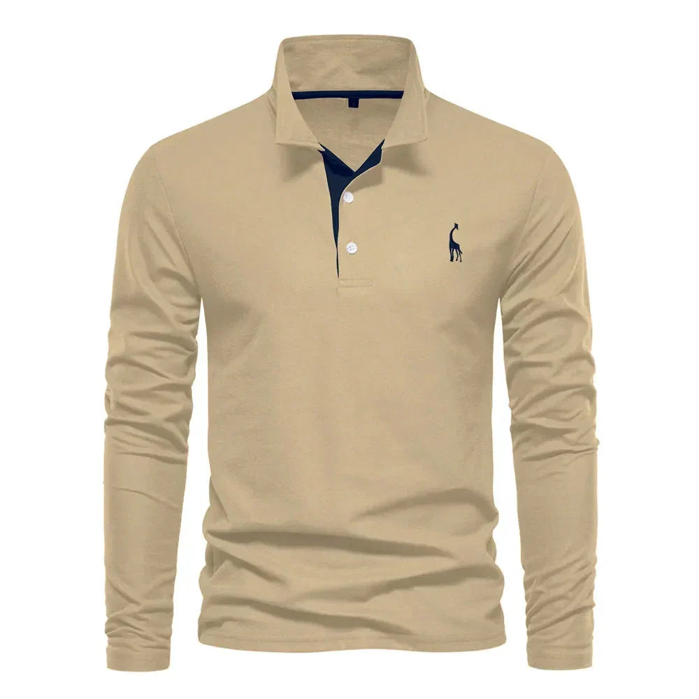 Men's Black Shirt | Polo Long Sleeve Slim Fit