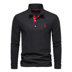 Men's Black Shirt | Polo Long Sleeve Slim Fit