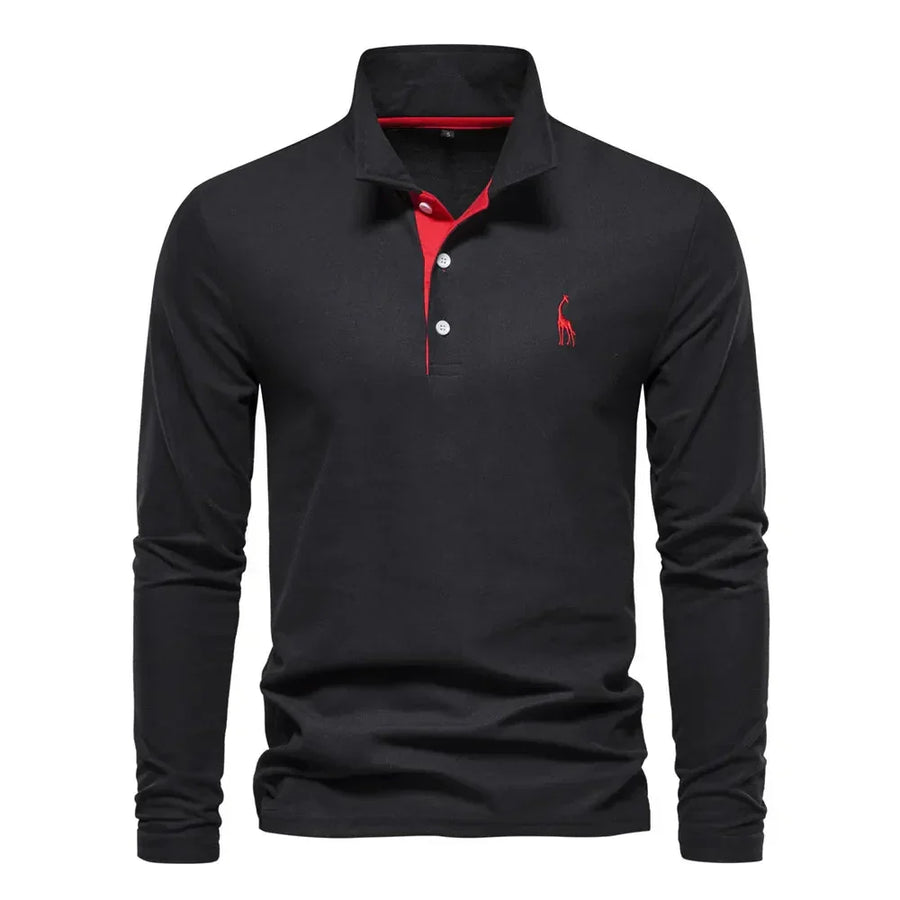 Men's Black Shirt | Polo Long Sleeve Slim Fit