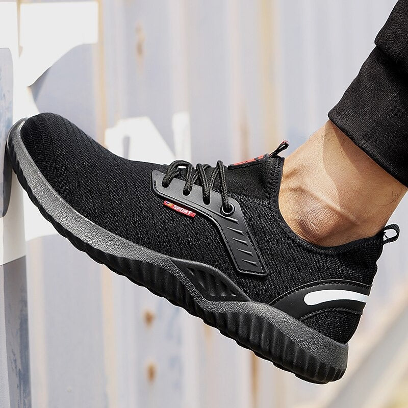 Black Shoes For Men | Lace-Up Mesh Knit Non-Slip