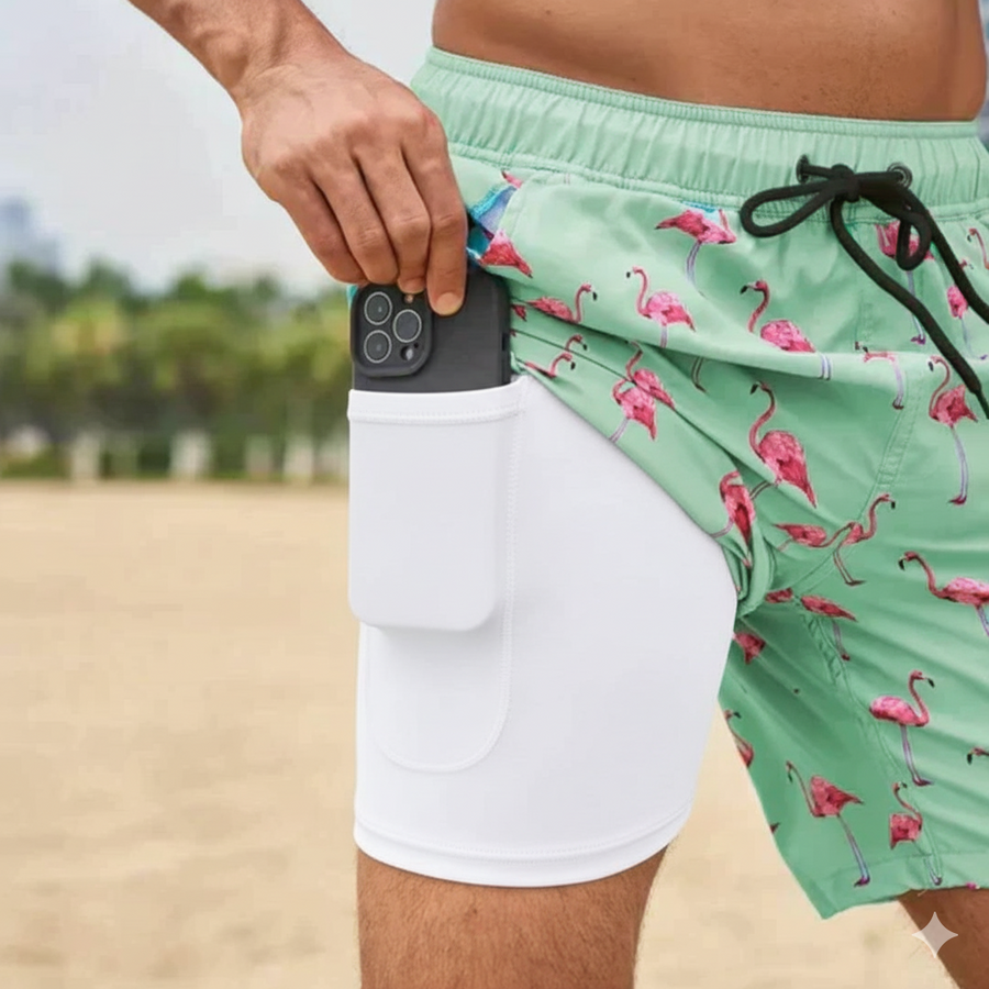Men's Board Shorts | Flamingo Print Inner Liner Pocket