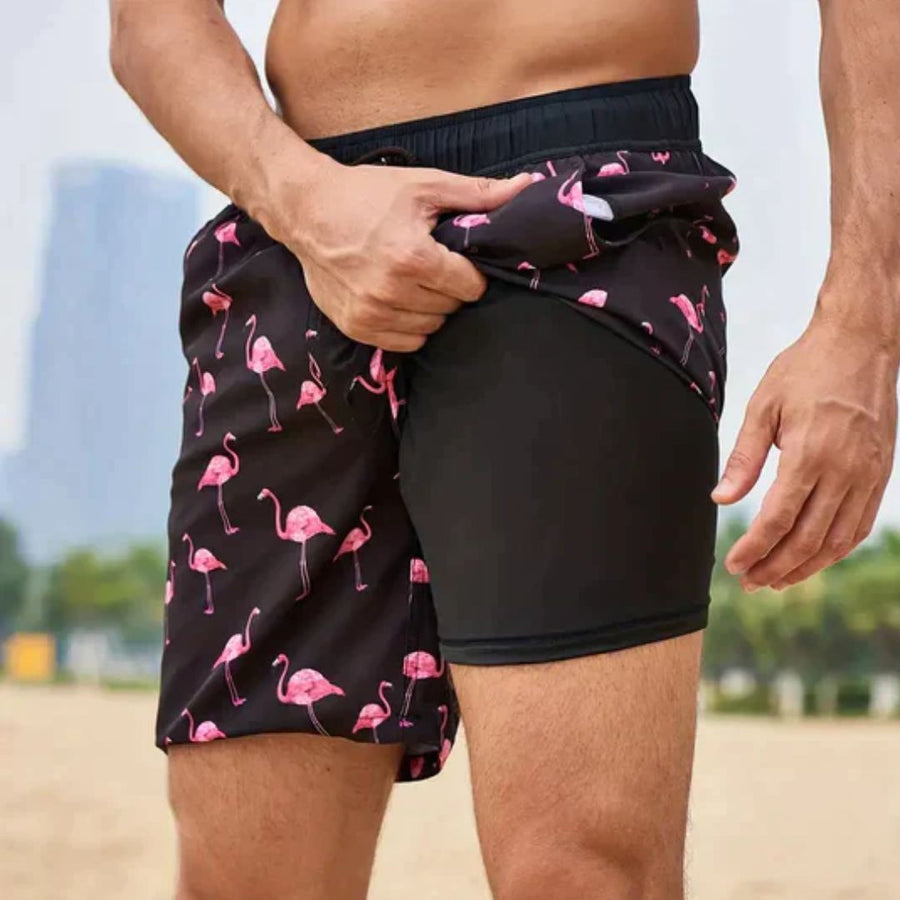 Men's Board Shorts | Flamingo Print Inner Liner Pocket