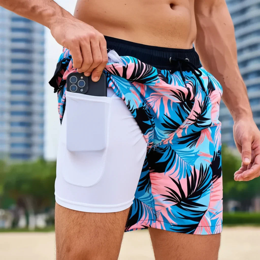 Men's Swim Shorts - Multi-Print Selection and Integrated Compression Liner