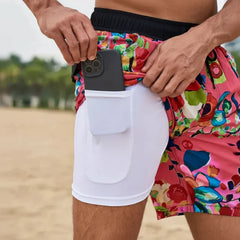Men's Swim Shorts - Multi-Print Selection and Integrated Compression Liner