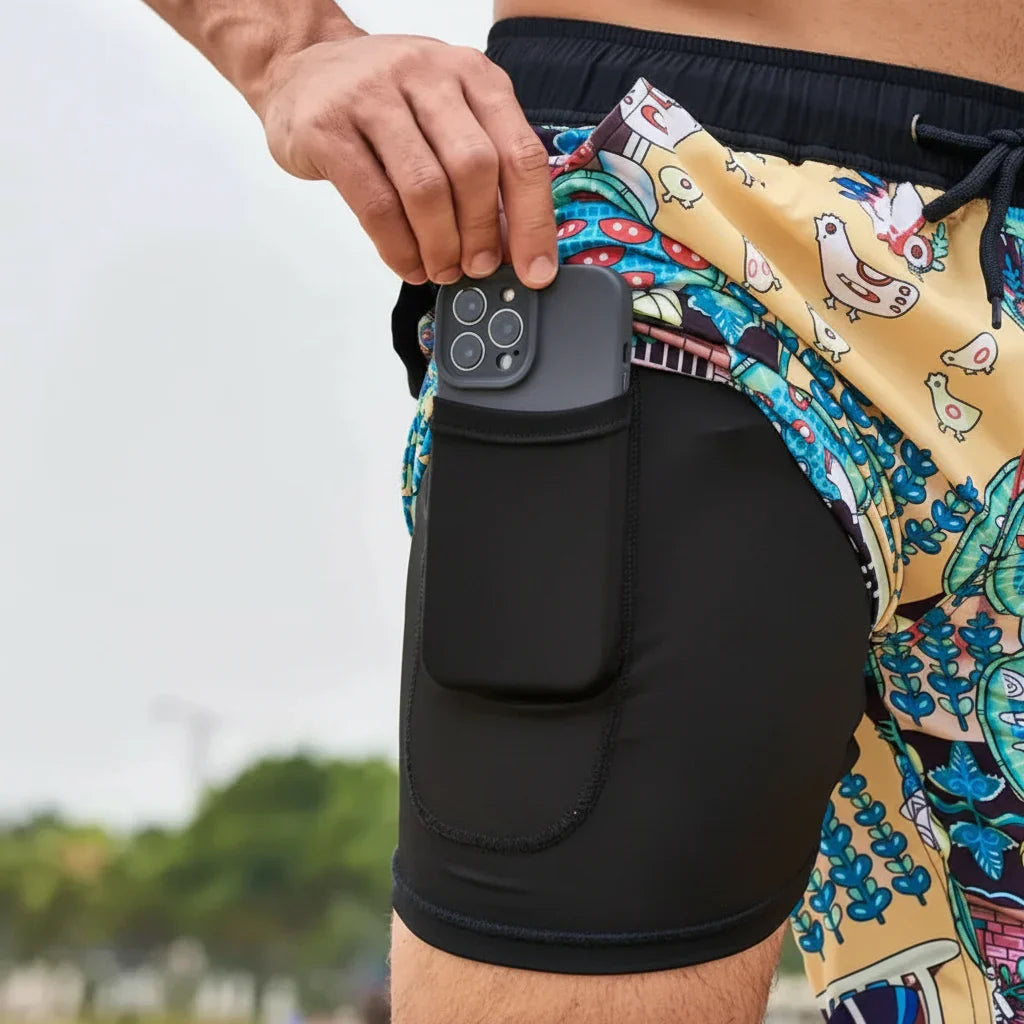 Men's Swim Shorts - Multi-Print Selection and Integrated Compression Liner