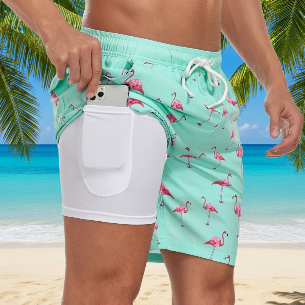 Men's Swim Shorts - Multi-Print Selection and Integrated Compression Liner